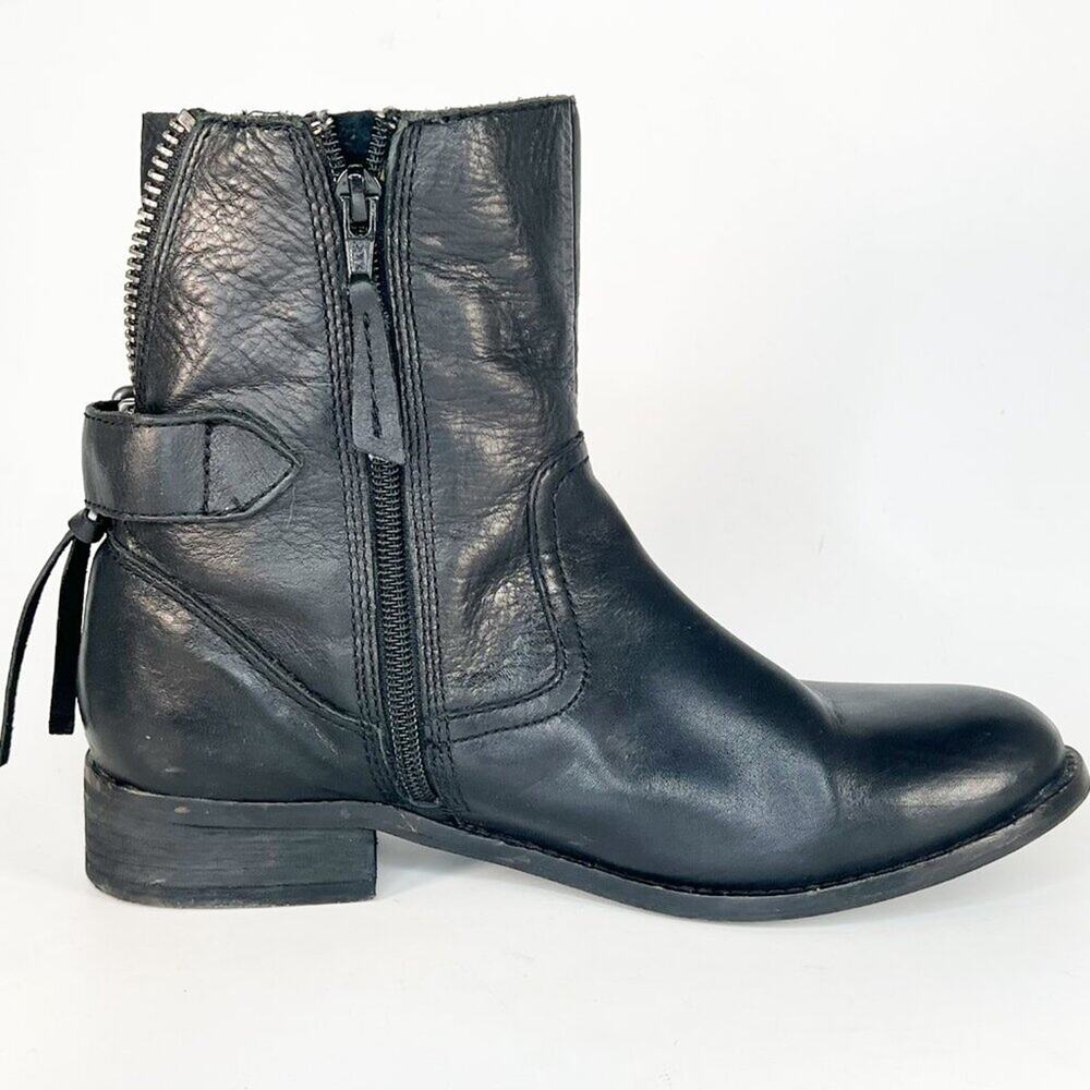 Aldo Black Leather Moto Motorcycle Buckle Ankle Boots Booties Women 7.5 - Picture 5 of 13
